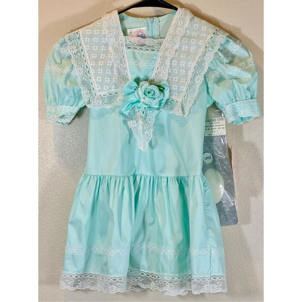 NWT Vintage The Ribbons & Lace CollectionGirls Dress With Tights Included 5